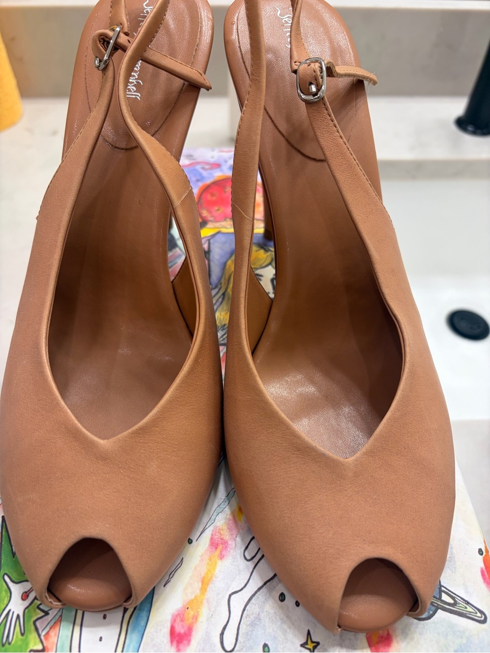 Classic Tan Peep-Toe Slingback Heels - Women